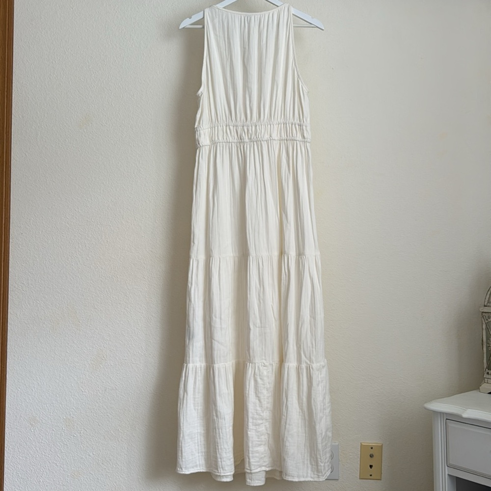 Old Navy fit & Flare Crinkle Gauze Cream Sleeveless V-Neck Maxi Sundress M Tall - Picture 5 of 7